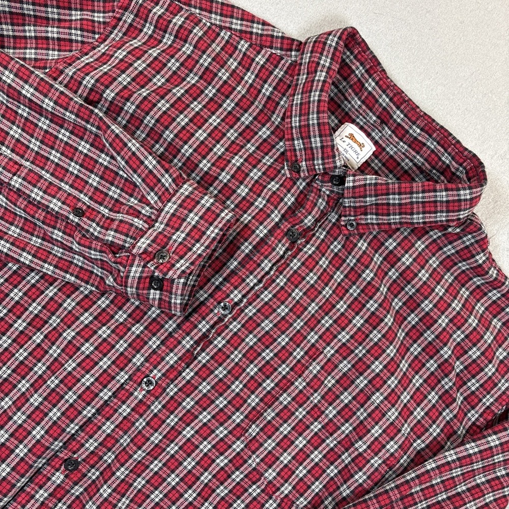 Le‎ Tigre Shirt Mens 2XL Large Red Black Plaid Long Sleeve Button Down Casual